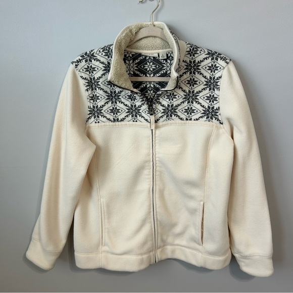 L.L. Bean Women's Nordic Fair Isle Fleece Full Zip Cream Jacket Size Large - Picture 1 of 7